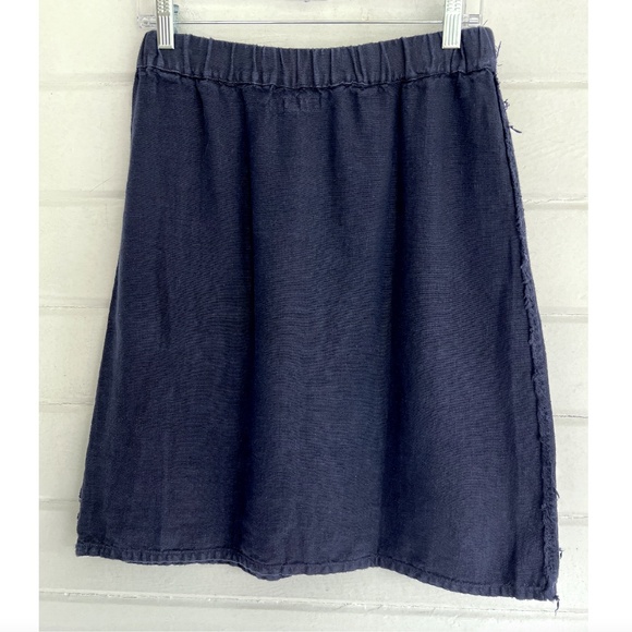 PIP-SQUEAK CHAPEAU  100% Linen Short Skirt with Front Pockets in Dark Navy- M - Picture 4 of 9